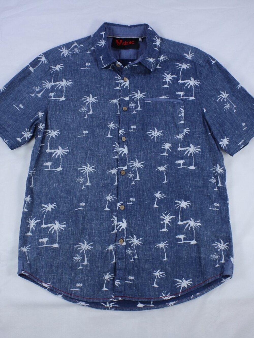 Stoic Men's Shirt - Short Sleeve - Palm Tree Print -‎ Blue - Size L